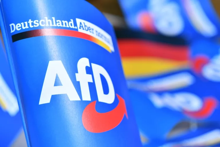 Parteiflagge mit Logo der Partei Alternative für Deutschland, AfD