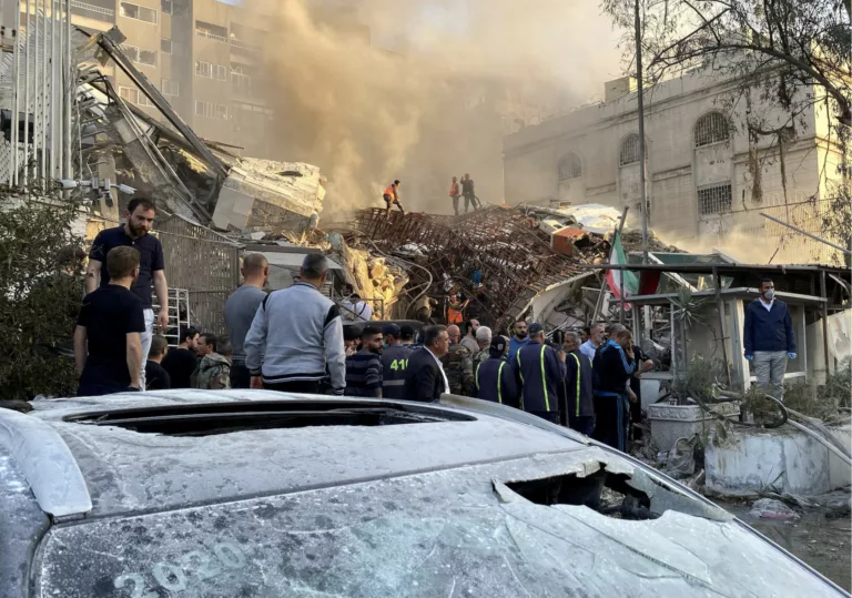 Smoke rises after what the Iranian media said was an Israeli strike on a building close to the Iranian embassy in Damascus, Syria April 1, 2024