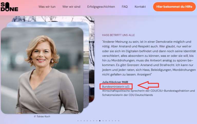 Julia Klöckner auf So Done Webseite